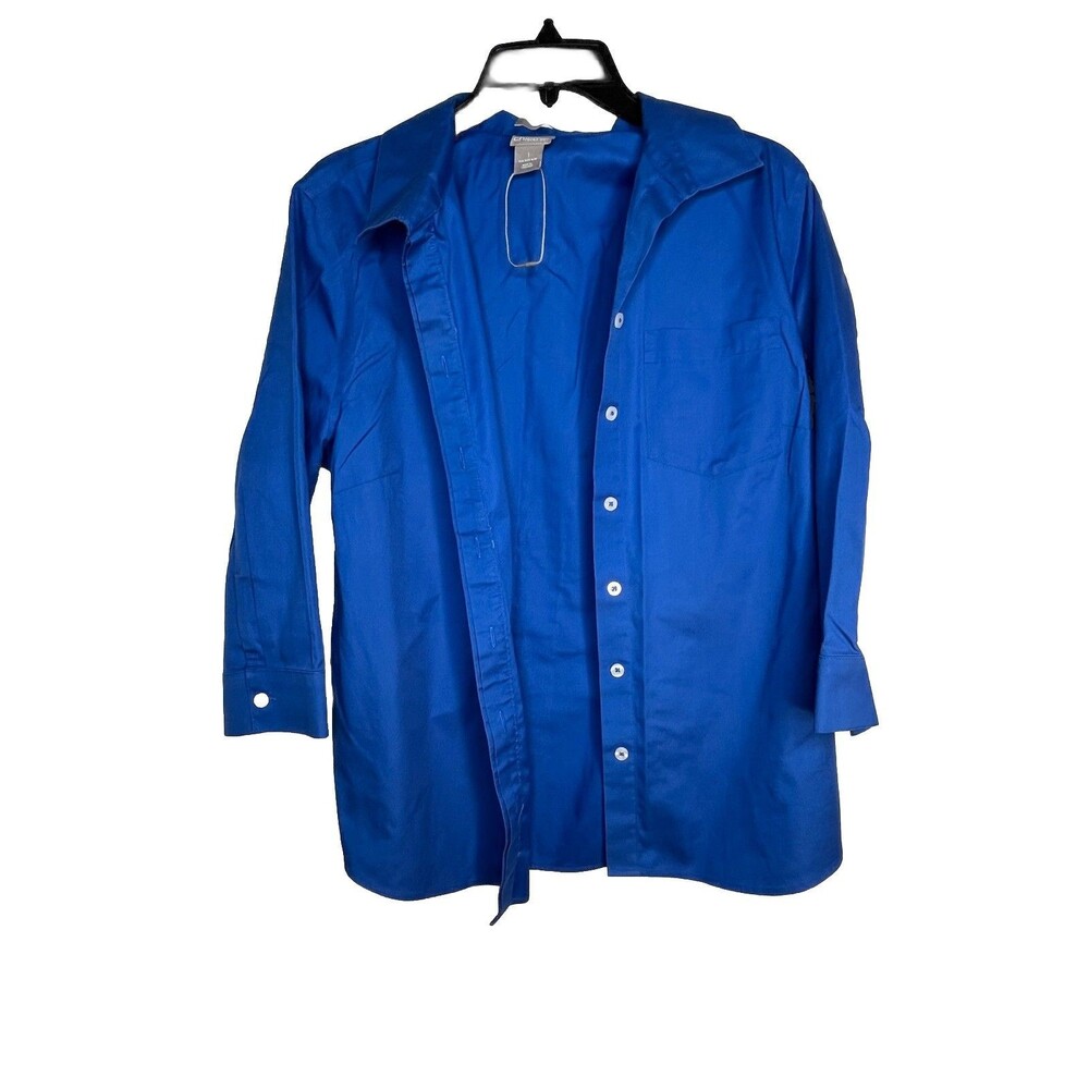 Chicos No Iron Cotton Deep Blueberry blue long slv blouse 1 Top M 6 8